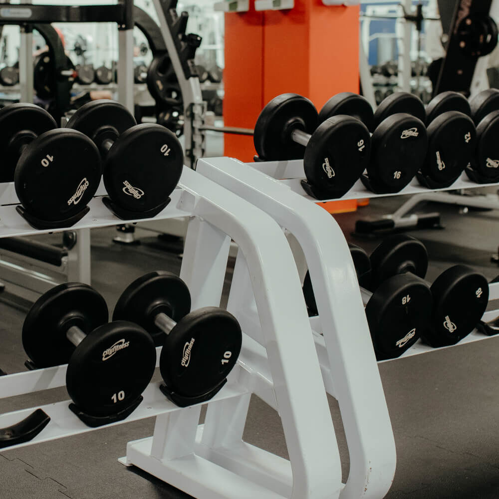 Picture of dumbbells at a gym