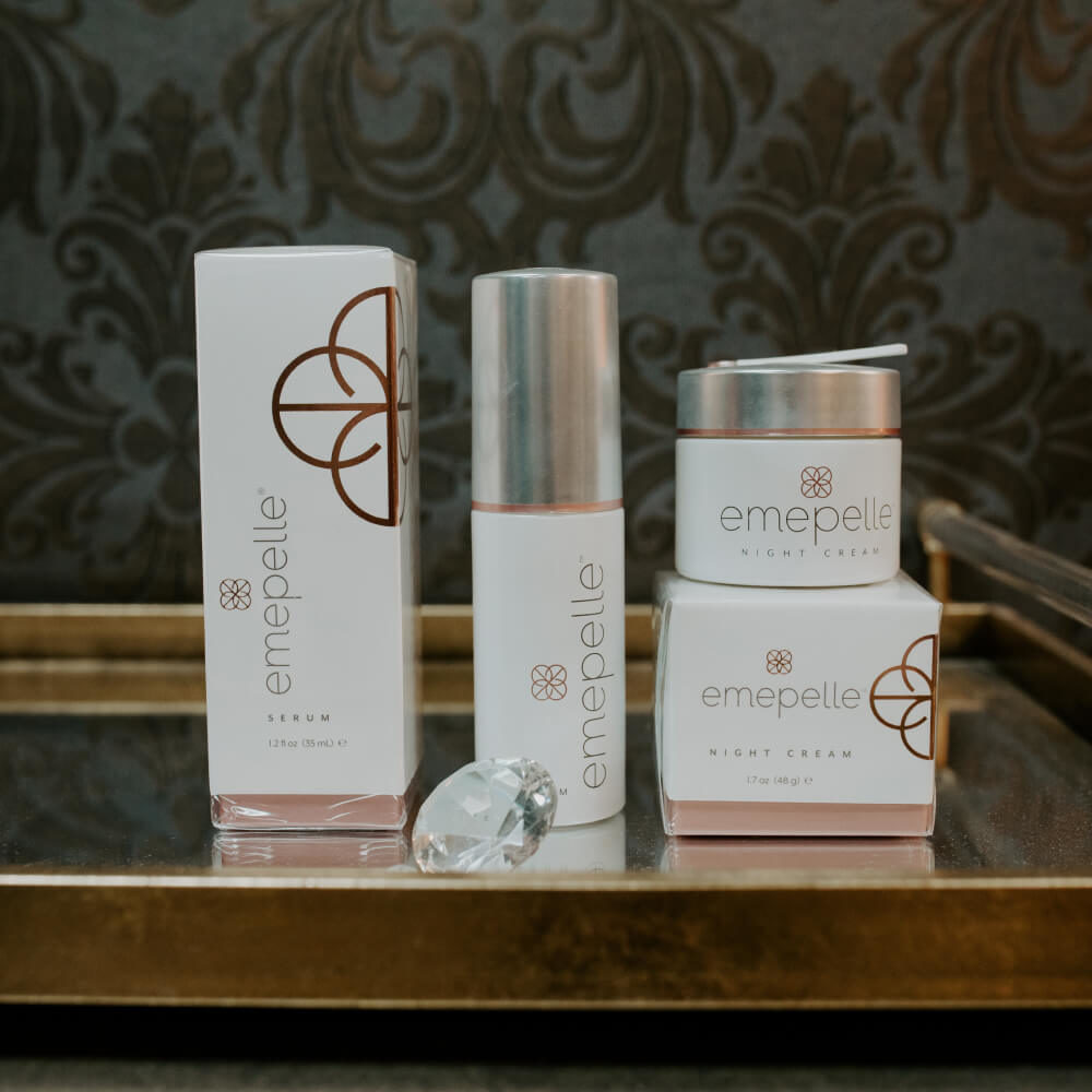 Picture of emepelle skincare products on bench
