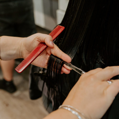 Picture of a woman's hair being cut