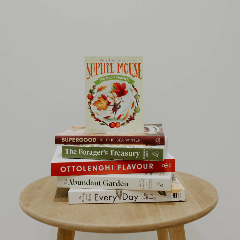 Picture of multiple books on a stool
