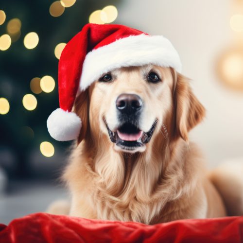 Pet dog with santa hat