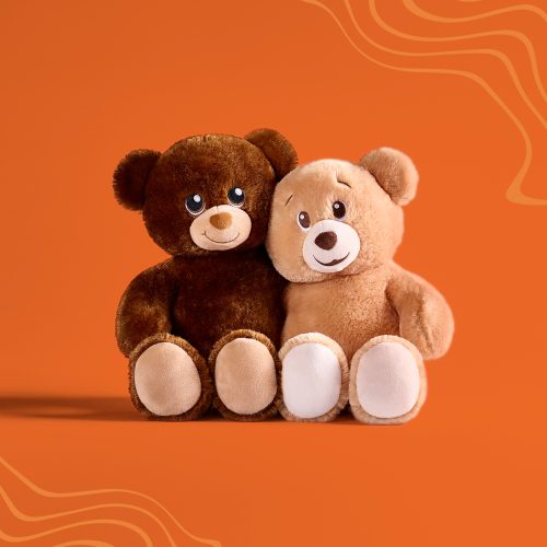 Two teddy bears sitting side by side